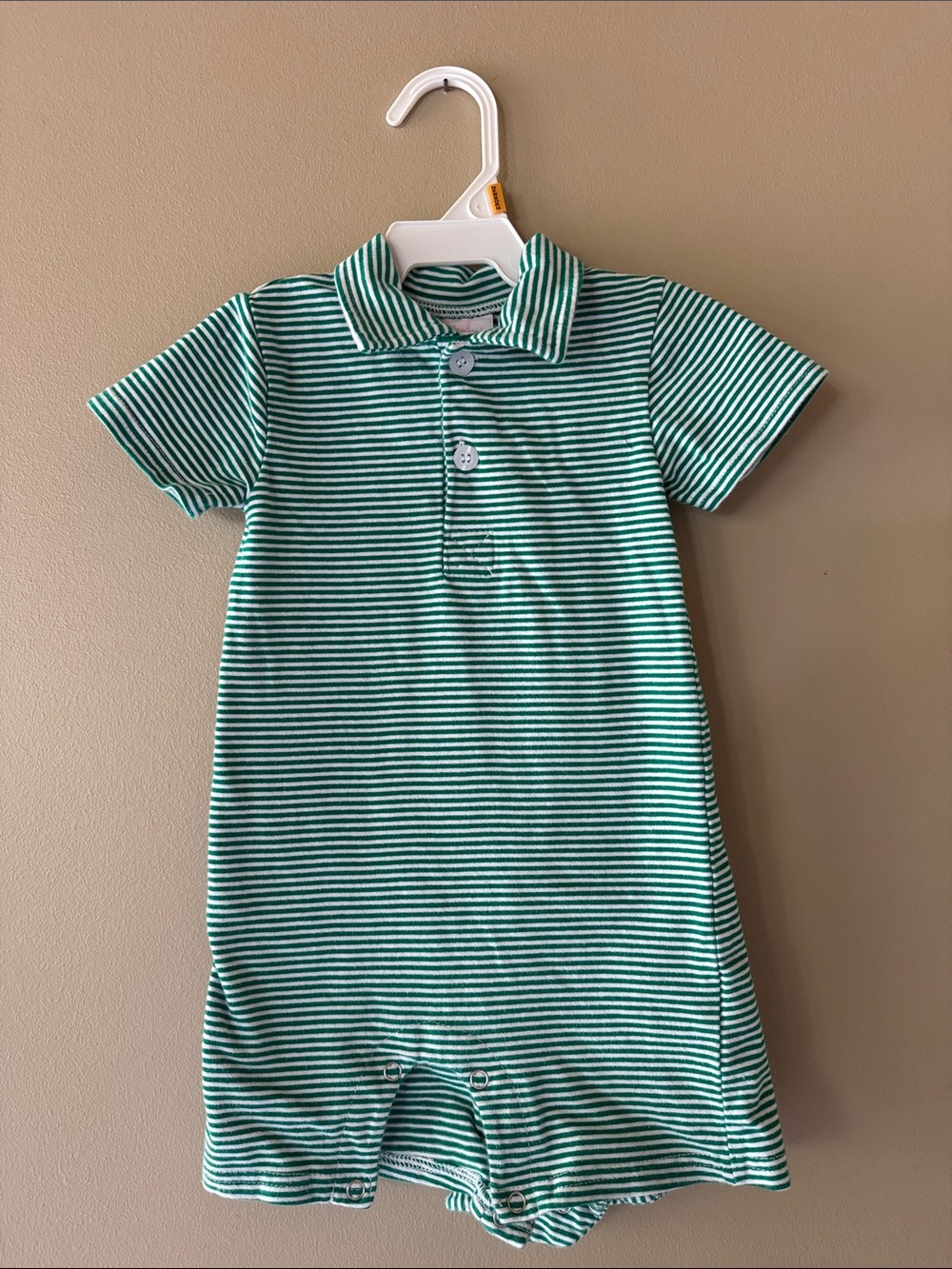 Stitchy Fish Striped Green & White Kids One-Piece Romper